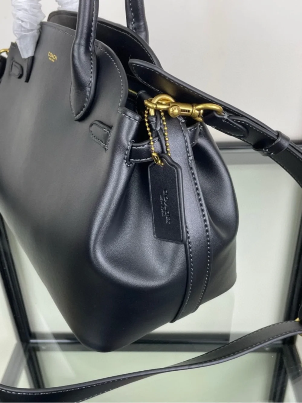 Coach Black Leather Satchel with Gold Hardware - Picture 3 of 7